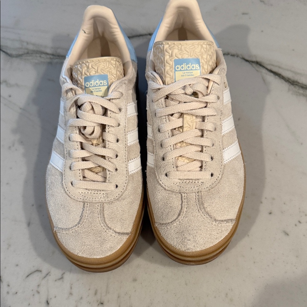 Adidas Cream and Blue Suede Gazelle Sneakers